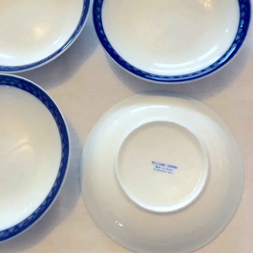 Set of four Williams and Sonoma bowls blue and white